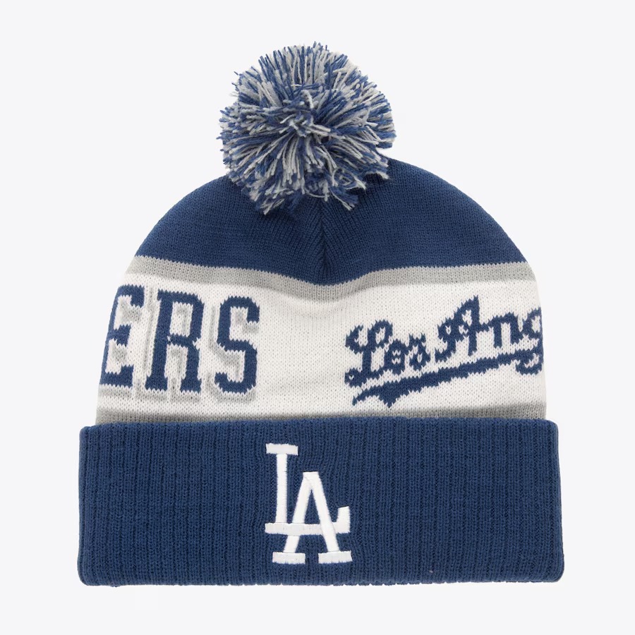 Шапка Mitchell & Ness Royal Los Angeles Dodgers Block Sweep Cuffed Knit Hat with Pom