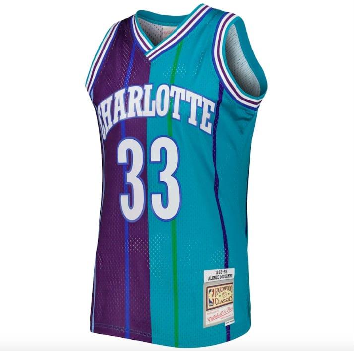 1992-93-Charlotte-Hornets-33-Alonzo-Mourning-Split-Swingman-TealPurple-Jersey-3