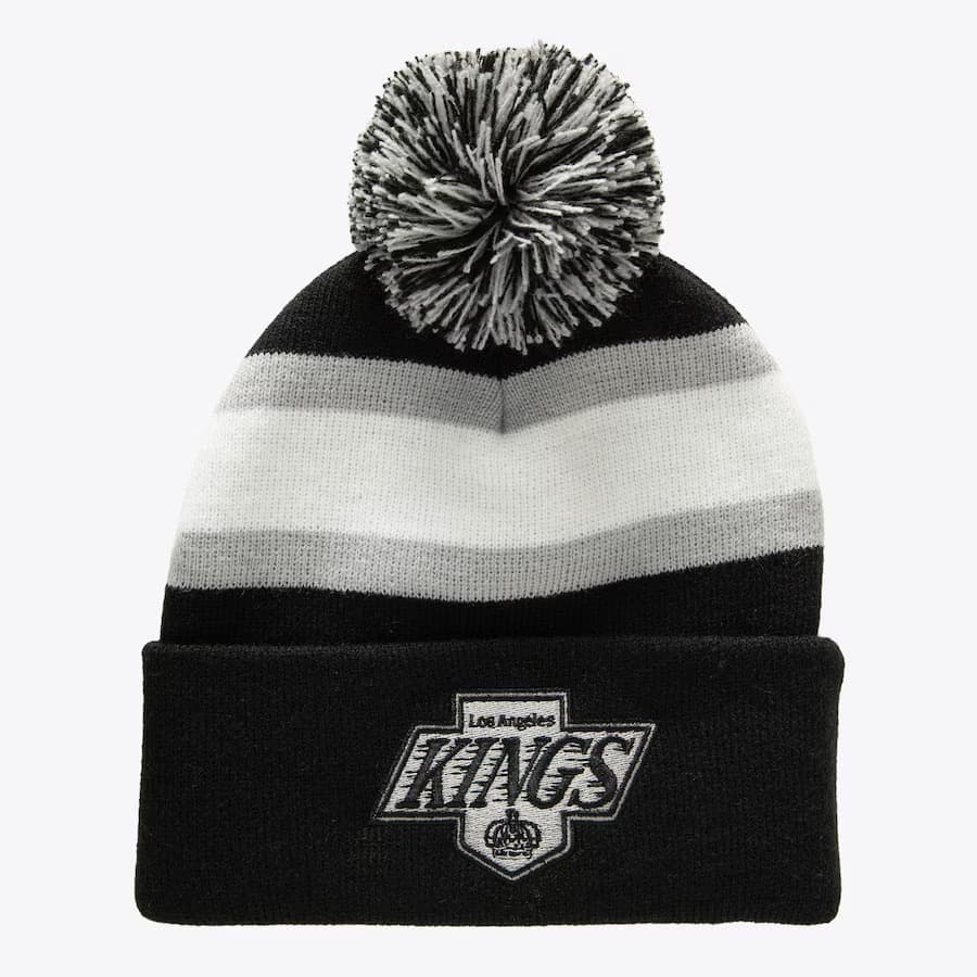 Шапка Mitchell & Ness Black Los Angeles Kings Stripe Cuffed Knit Hat with Pom
