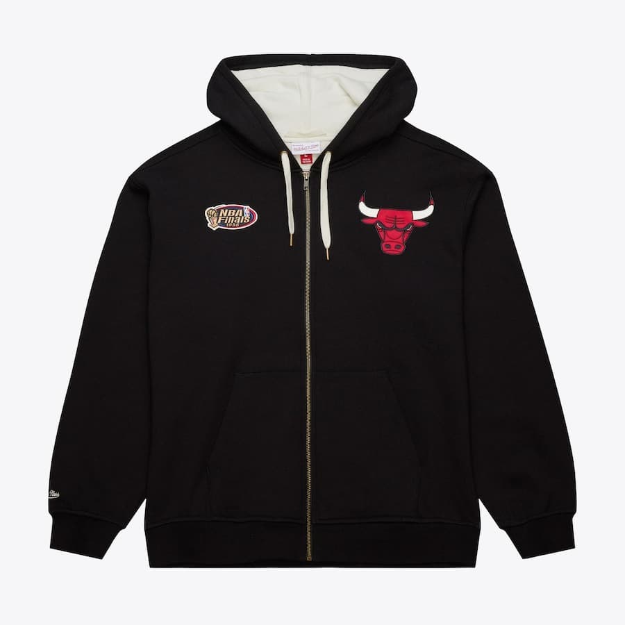 Худи Mitchell & Ness Black Chicago Bulls Vintage Logo Playoff Win 2.0 Full-Zip Hoodie