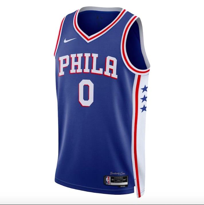 Баскетбольная джерси 2022-23 Philadelphia 76ers #0 Tyrese Maxey Swingman Icon Royal Jersey
