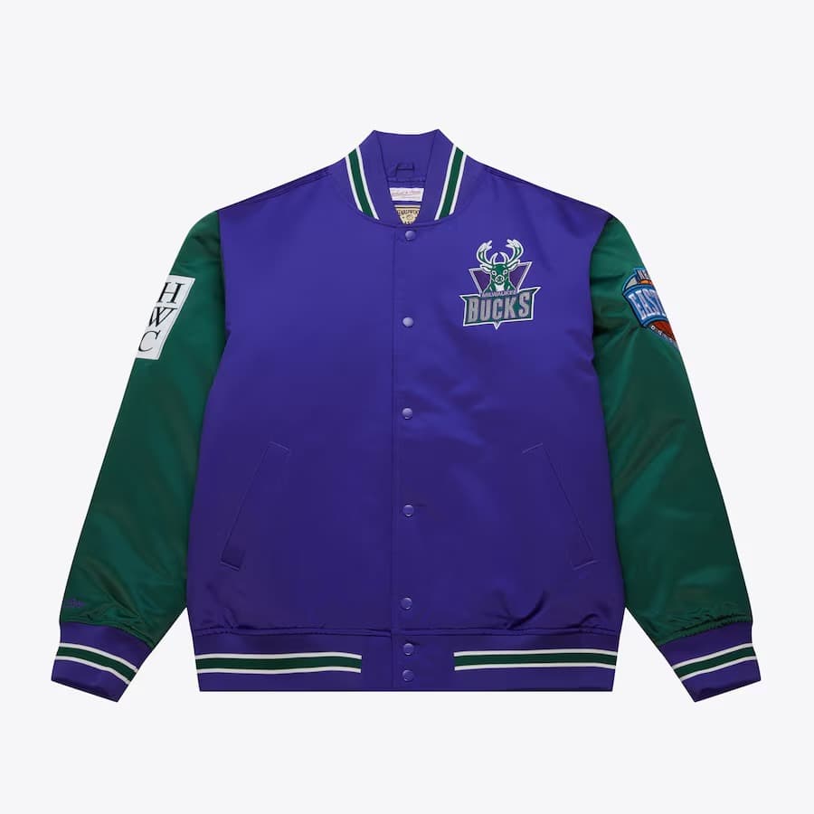 Бомбер Mitchell & Ness Purple Milwaukee Bucks Primetime Vintage Satin Full-Snap Jacket