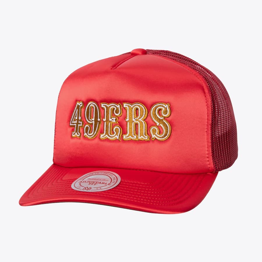 Бейсболка Mitchell & Ness Scarlet San Francisco 49ers Satin Snapback Trucker Hat