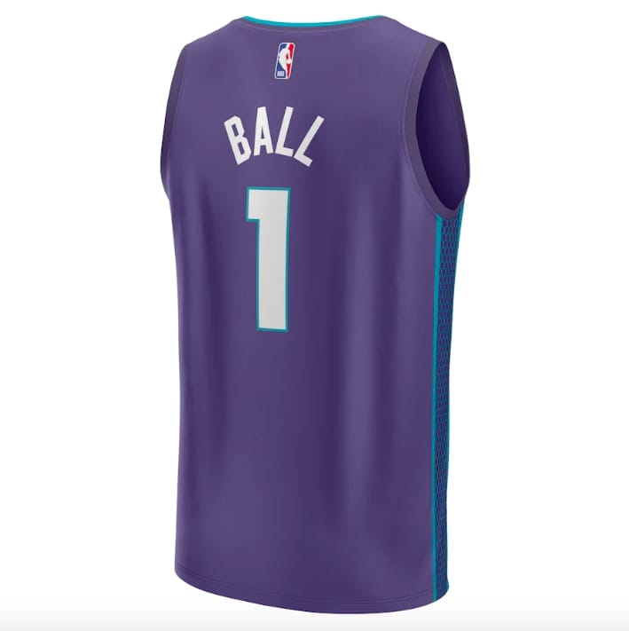 Баскетбольная джерси 2022-23 Charlotte Hornets #1 LaMelo Ball Fast Break Statement Purple Jersey