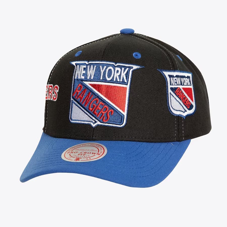 Бейсболка Mitchell & Ness Black New York Rangers Overbite Pro Vintage Snapback Hat