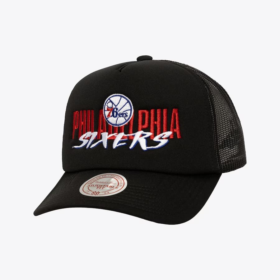 Бейсболка Mitchell & Ness Black Philadelphia 76ers Year of the Snake Trucker Adjustable Hat