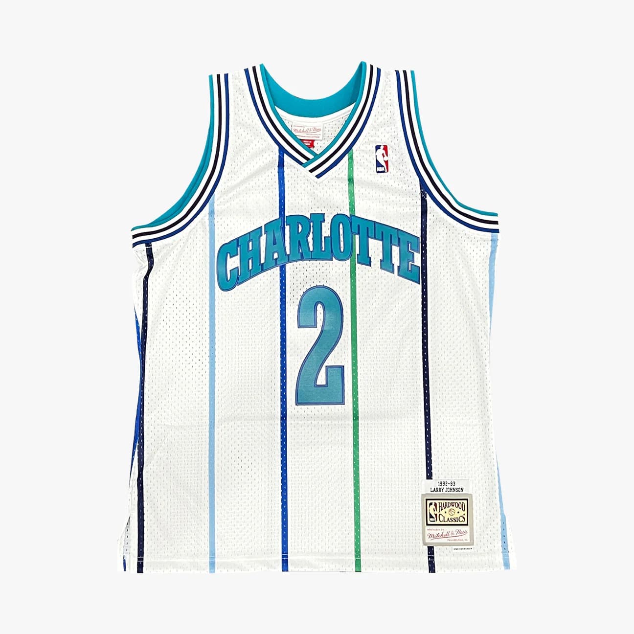 1992-93-Charlotte-Hornets-Larry-Johnson-2-Swingman-Hardwood-Classics-White-Jersey-5