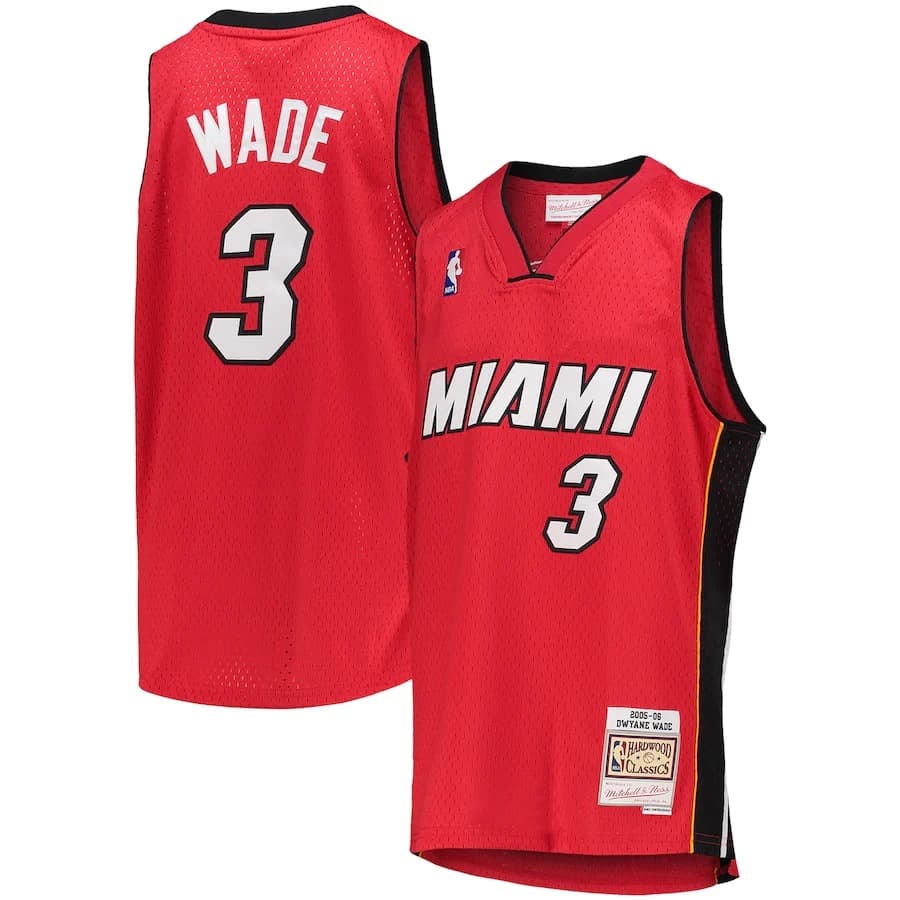 Баскетбольная джерси 2005-06 Miami Heat Dwyane Wade #3 Youth Swingman Hardwood Classics Red Jersey