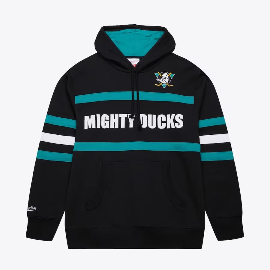 Худи Mitchell & Ness Black Anaheim Ducks Vintage Logo Head Coach Fleece Pullover Hoodie