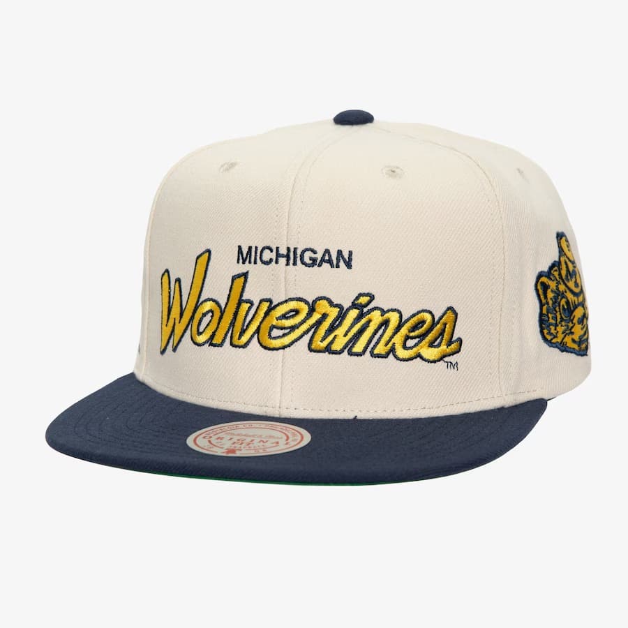 Бейсболка Mitchell & Ness Cream Navy Michigan Wolverines Just Don Team Vault Snapback Hat