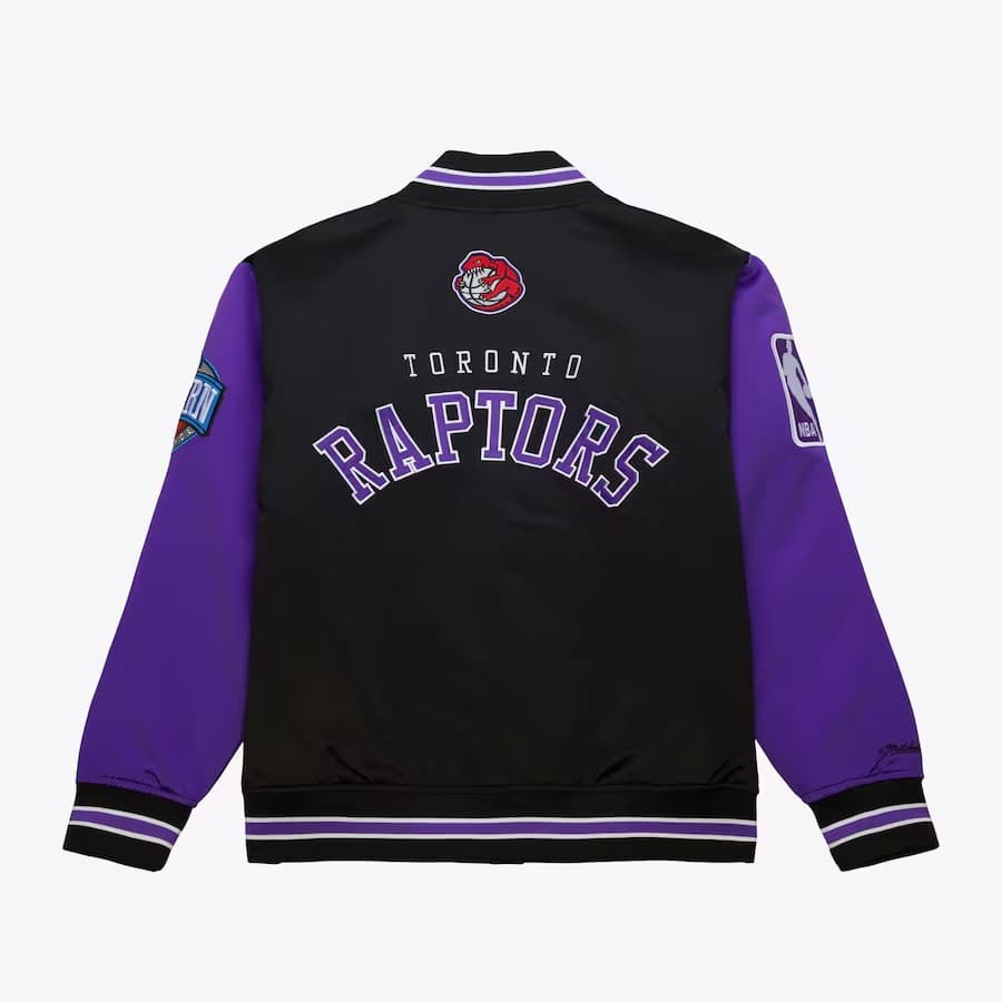 Бомбер Mitchell & Ness Black Toronto Raptors Primetime Vintage Satin Full-Snap Jacket