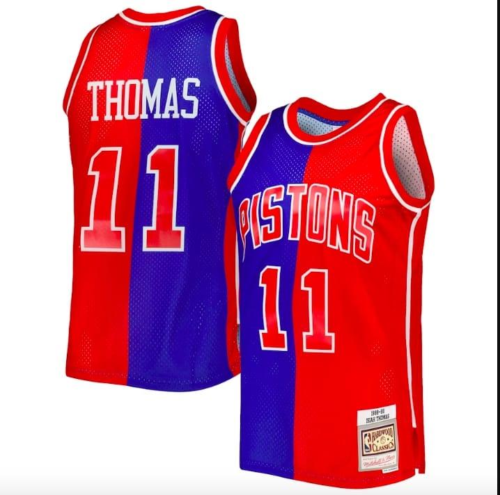 Баскетбольная джерси 1988-89 Detroit Pistons #11 Isiah Thomas Mitchell & Ness Split Blue/Red Jersey