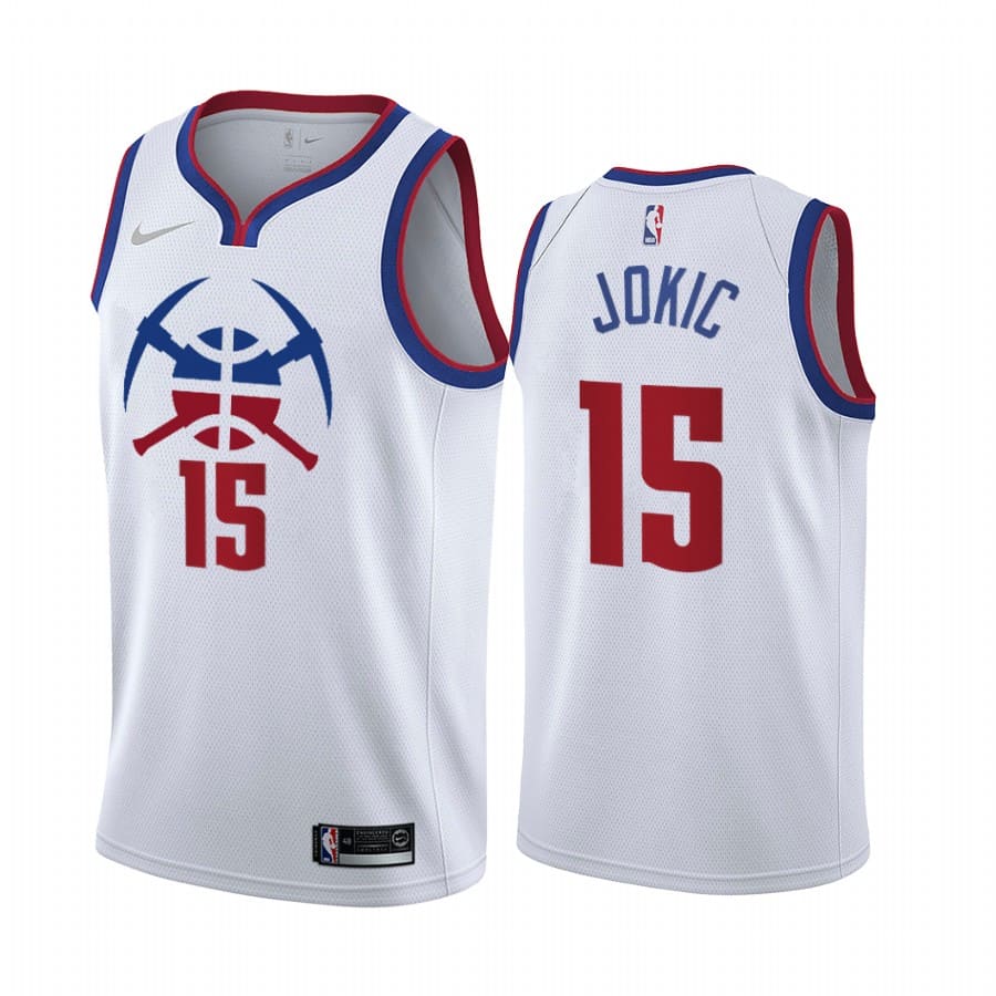 Баскетбольная джерси 2020-21 Denver Nuggets #15 Nikola Jokic Earned Edition White Swingman Jersey