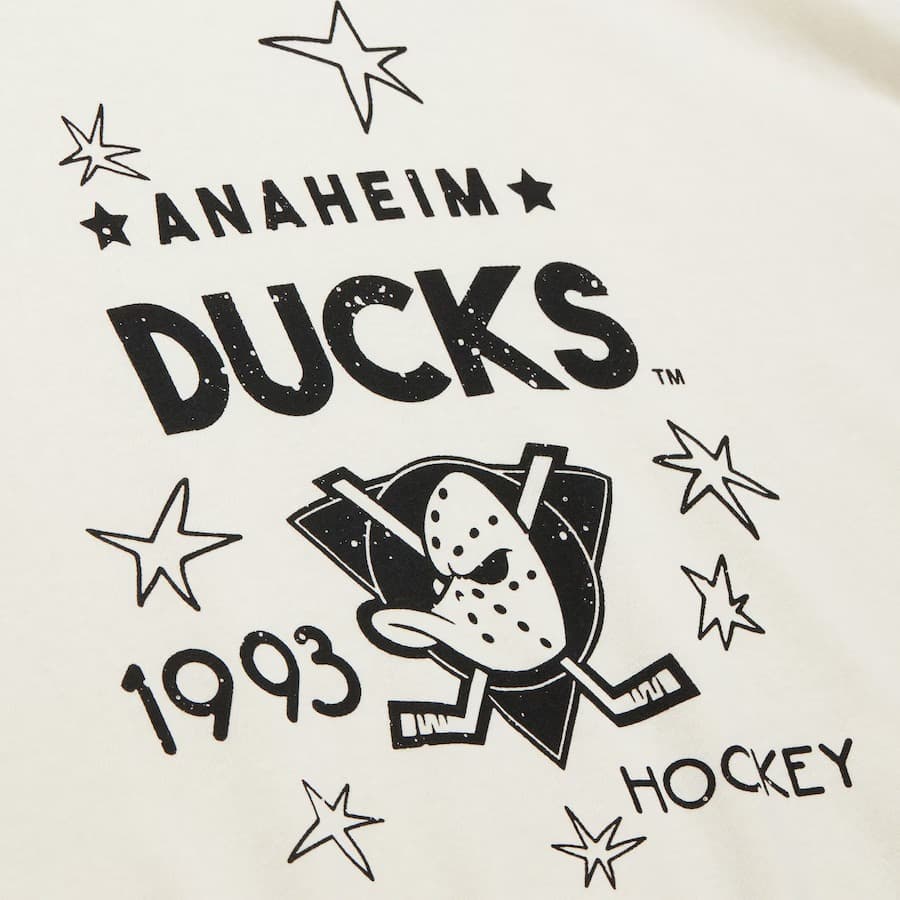 Лонгслив Mitchell & Ness Women's Cream Anaheim Ducks Logo Lightweight 3.0 Fleece Pullover Sweatshirt