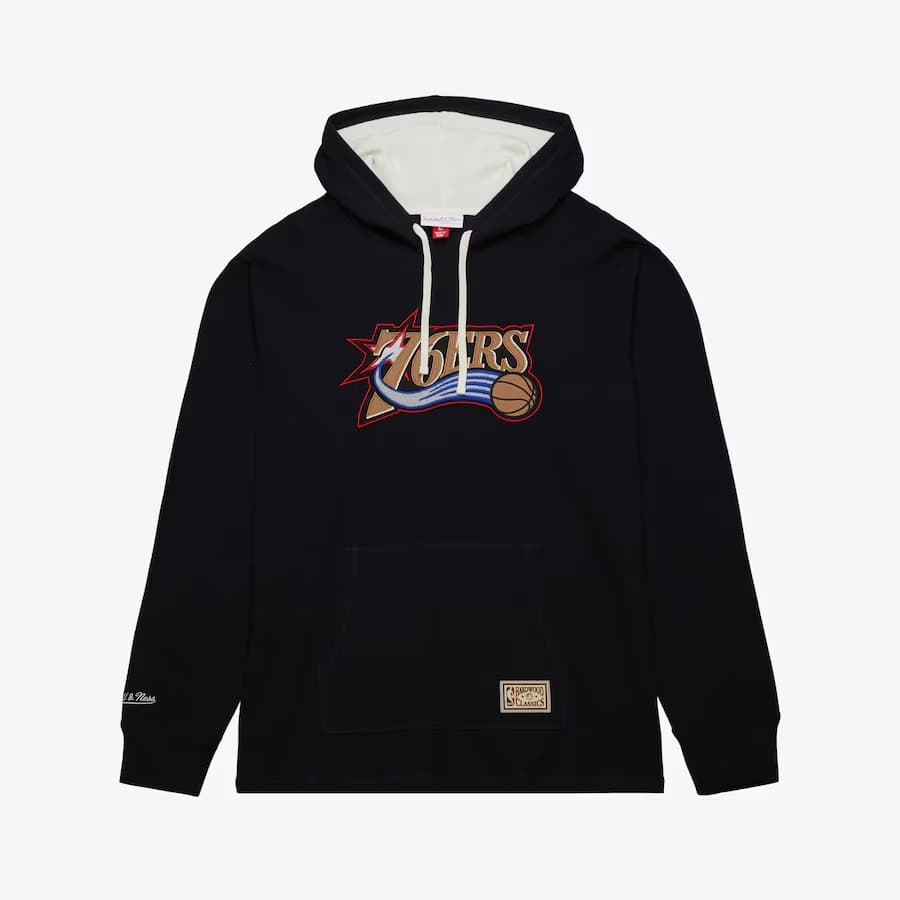 Худи Mitchell & Ness Black Philadelphia 76ers Vintage Logo Thermal Lightweight Pullover Hoodie