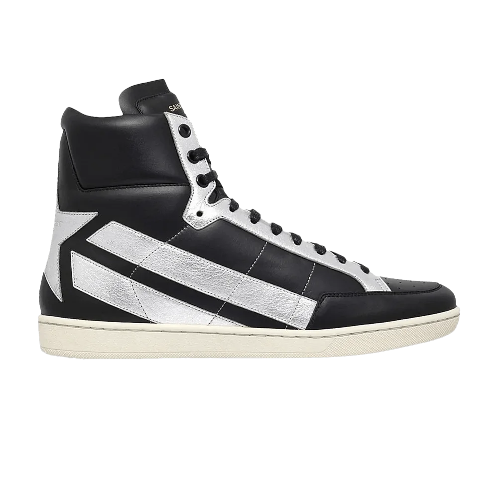 Krossovki-Saint-Laurent-Court-Classic-High-Black-Silver