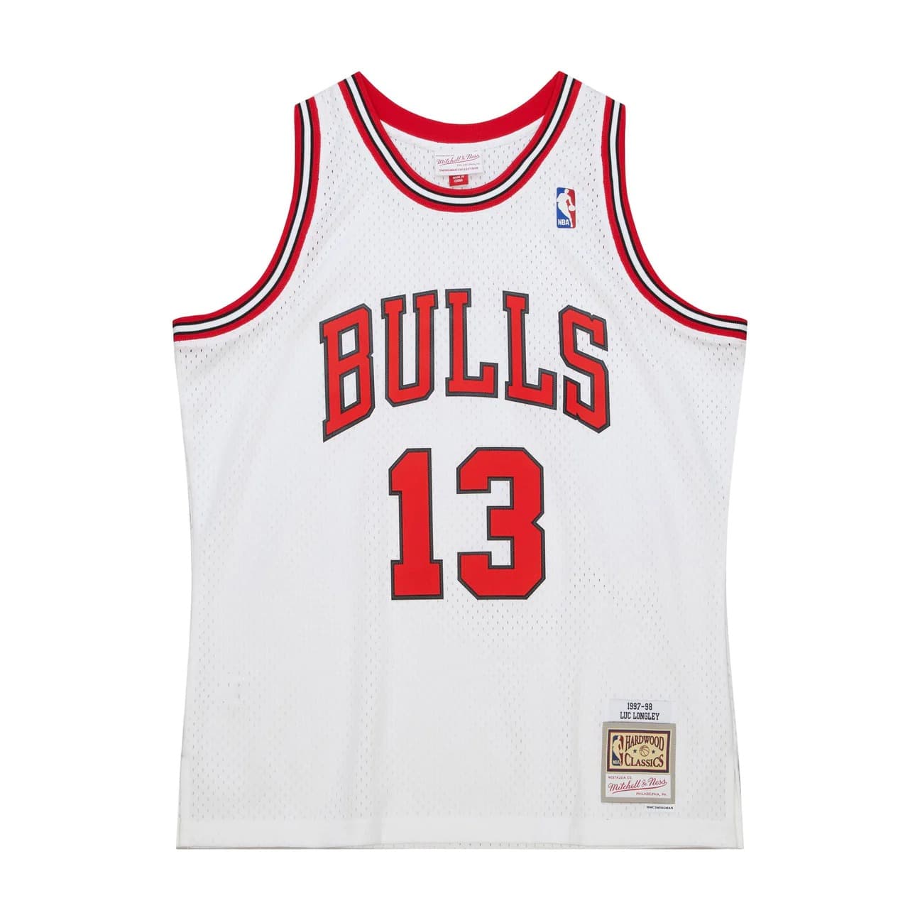 Баскетбольная джерси 1997-1998 Chicago Bulls Luc Longley #13 Swingman Hardwood Classic White Jersey