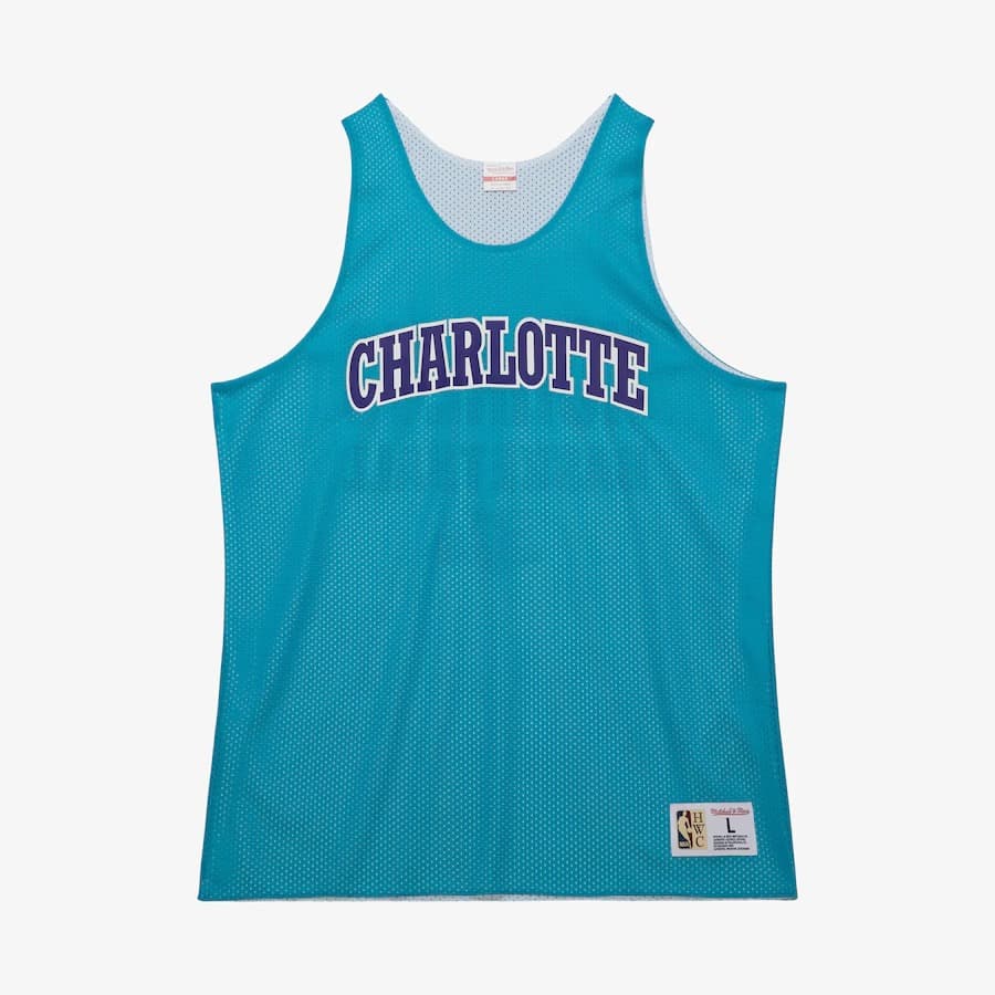 Майка Mitchell & Ness Teal Charlotte Hornets Vintage Logo Mesh Practice Tank Top