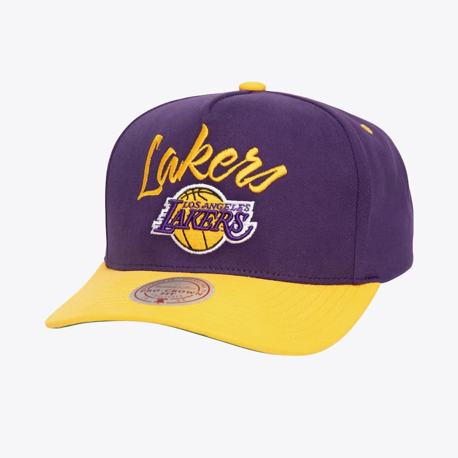 Бейсболка Mitchell & Ness Purple Los Angeles Lakers Script Arch Pro Pro Crown Snapback Hat