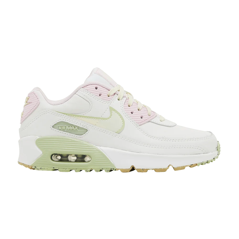 Krossovki-Nike-Air-Max-90-Leather-SE-GS-White-Pink-Foam-Honeydew