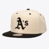 Mitchell-Ness-Cream-Black-Athletics-Logo-Snapback-Hat-100x100