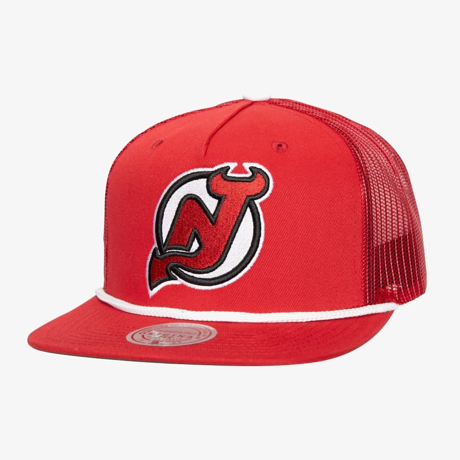 Бейсболка Mitchell & Ness Red New Jersey Devils Roper Trucker Adjustable Hat