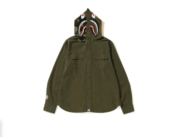 Рубашка BAPE Shark Flannel Hoodie Shirt Olive