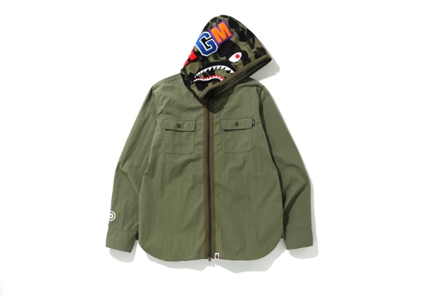 Рубашка BAPE 1st Camo Shark Hoodie Shirt Olive Drab