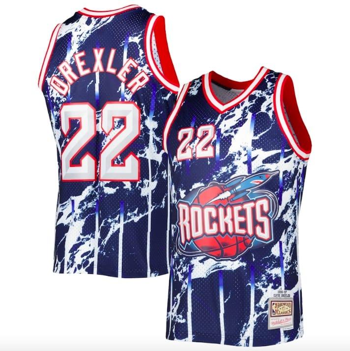 Баскетбольная джерси 1996-97 Houston Rockets #22 Clyde Drexler Mitchell & Ness Marble Navy Jersey