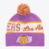 Mitchell-Ness-Purple-Los-Angeles-Lakers-Hardwood-Classics-Block-Sweep-Cuffed-Knit-Hat-with-100x100