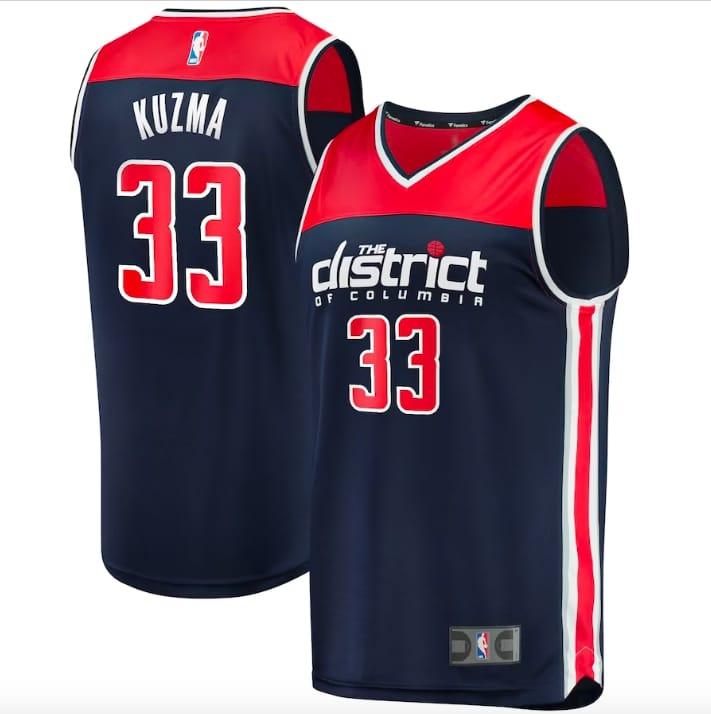 Баскетбольная джерси 2022-23 Washington Wizards #33 Kyle Kuzma Fastbreak Statement Navy Jersey