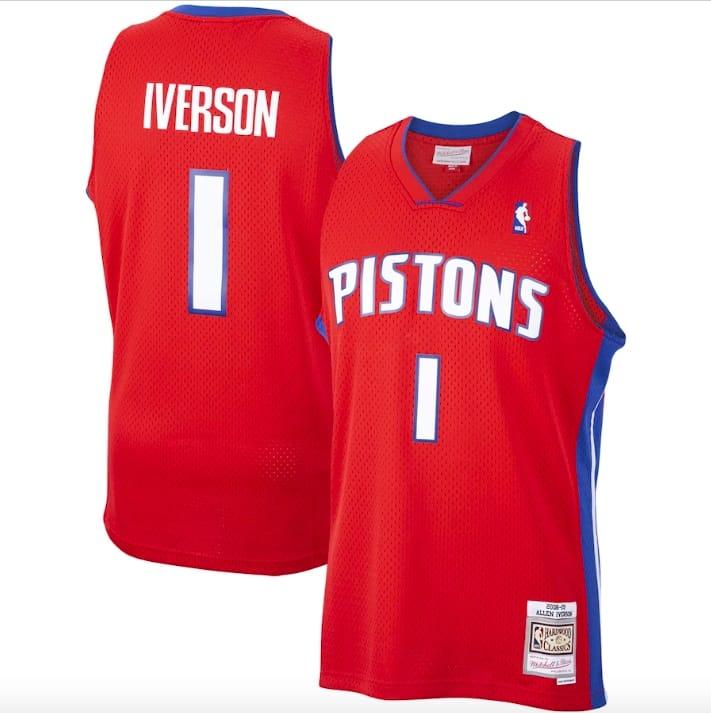 Баскетбольная джерси 2008-09 Detroit Pistons #1 Allen Iverson Mitchell & Ness Red Jersey