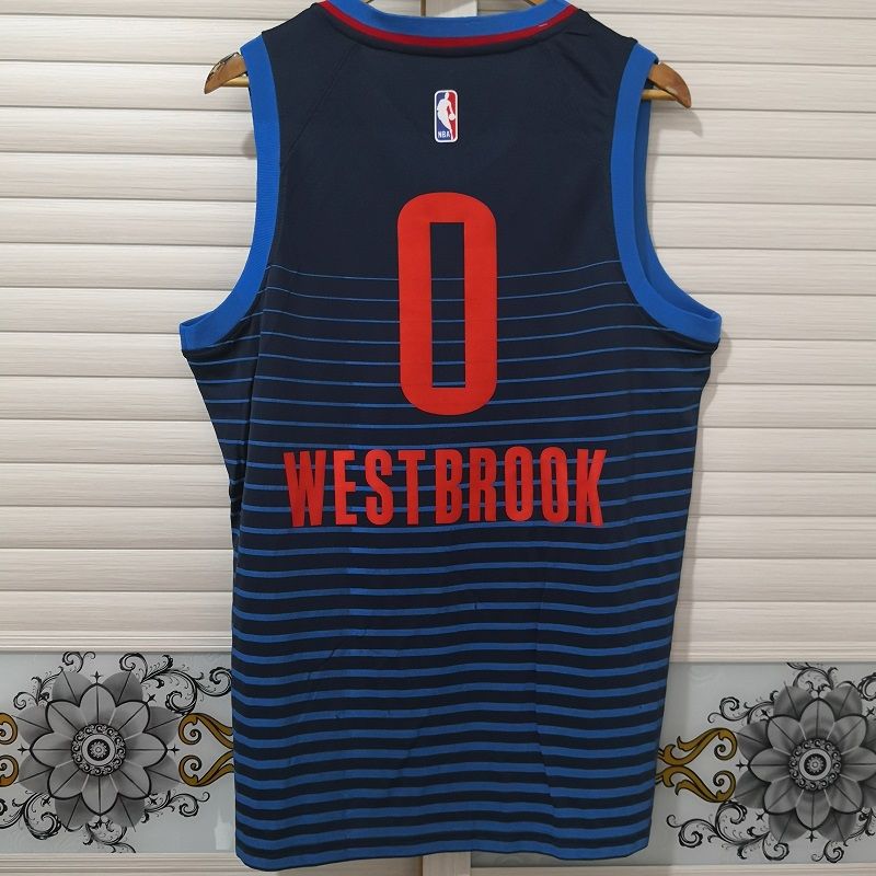 Баскетбольная джерси 2017-18 Russell Westbrook Oklahoma City Thunder #0 Statement Navy