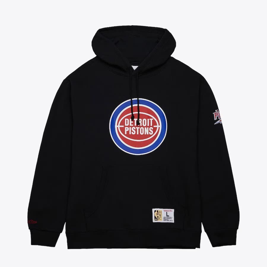 Худи Mitchell & Ness Black Detroit Pistons Game Time Vintage Logo Fleece Pullover Hoodie