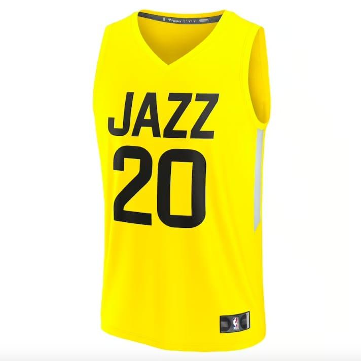 Баскетбольная джерси 2022-23 Utah Jazz #20 Micah Potter Fast Break Icon Yellow Jersey