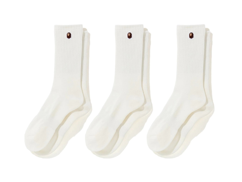 Спортивные носки BAPE Ape Head One Point Socks (3pack) White