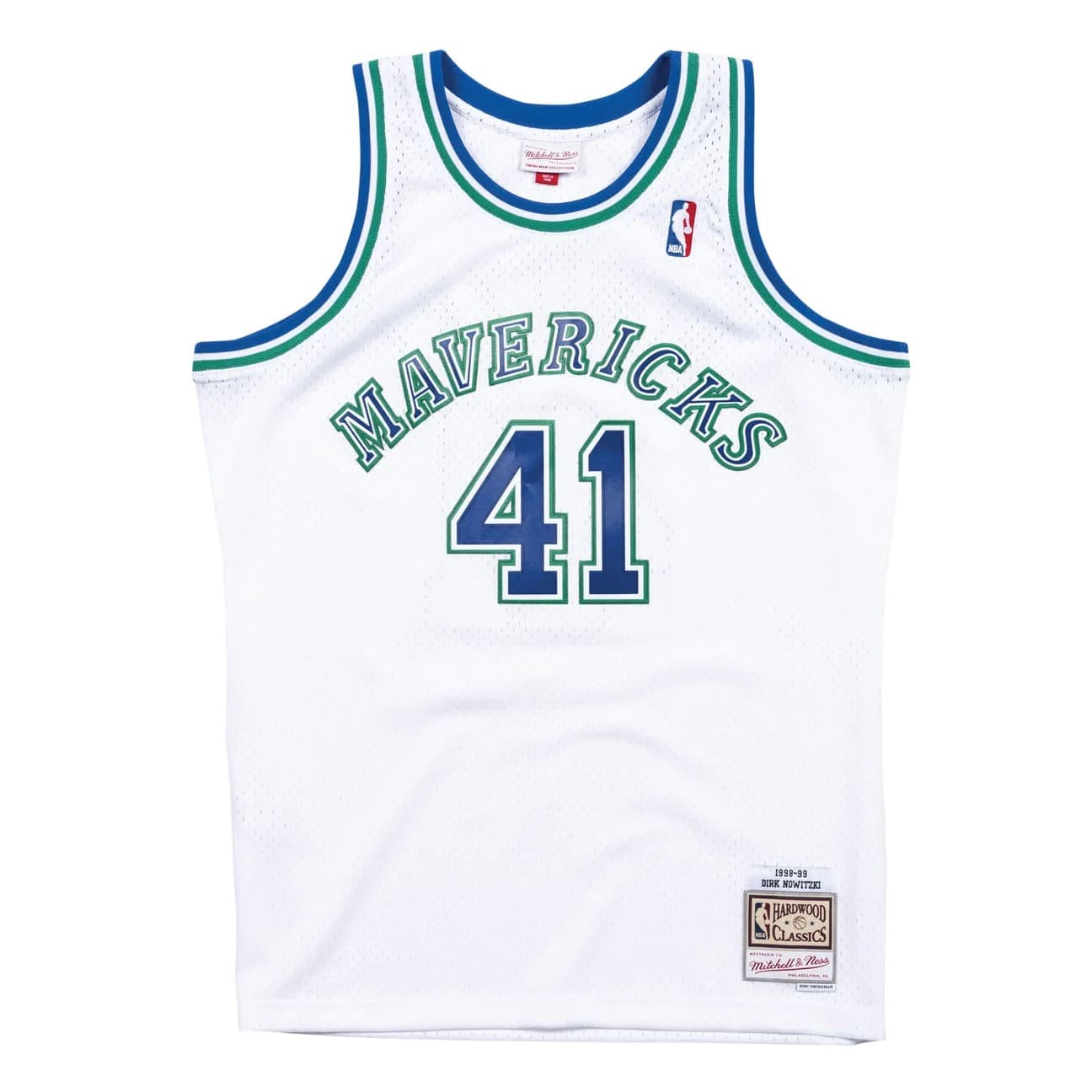 Баскетбольная джерси 1998-99 Dallas Mavericks Dirk Nowitzki #41 Swingman Jersey Hardwood Classics White Jersey