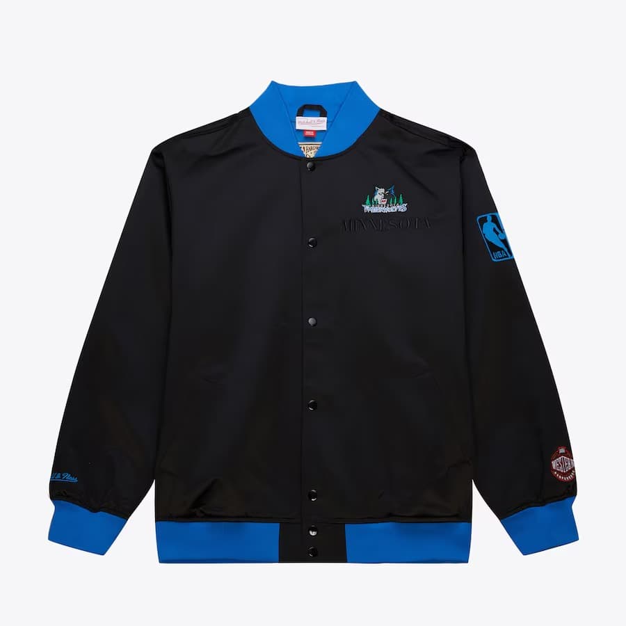 Бомбер Mitchell & Ness Black Minnesota Timberwolves Team OG 3.0 Satin Full Snap Jacket