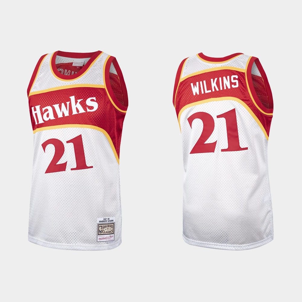 Баскетбольная джерси Atlanta Hawks #21 Dominique Wilkins Hardwood Classics Platinum Jersey