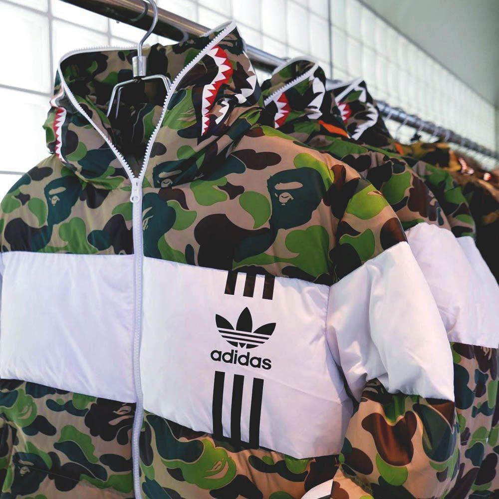 Куртка BAPE x adidas ABC Camo Firebird Shark Puffer Jacket Green