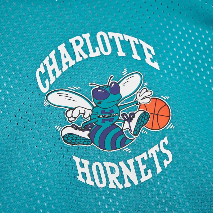 Майка Mitchell & Ness Teal Charlotte Hornets Vintage Logo Mesh Practice Tank Top