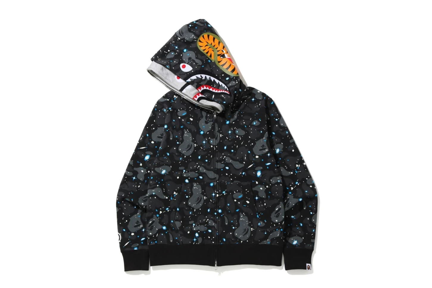 Худи BAPE Space Camo Shark Full Zip Double Hoodie Black Multi