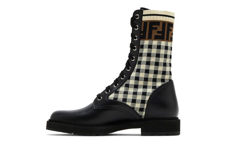 Fendi Wmns FF Rockoko Biker Boot 'Black Checkerboard'