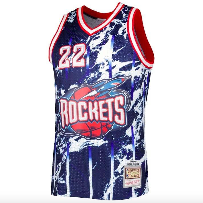 Баскетбольная джерси 1996-97 Houston Rockets #22 Clyde Drexler Mitchell & Ness Marble Navy Jersey