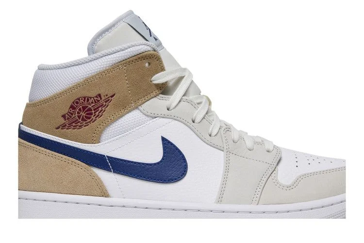 Кроссовки Air Jordan 1 Mid 'White Khaki Blue Void'