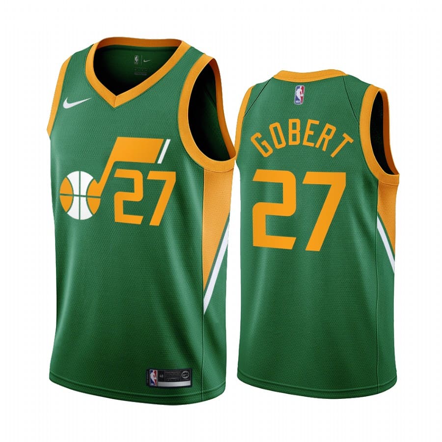 Баскетбольная джерси 2020-21 Utah Jazz #27 Rudy Gobert Earned Edition Green Swingman Jersey