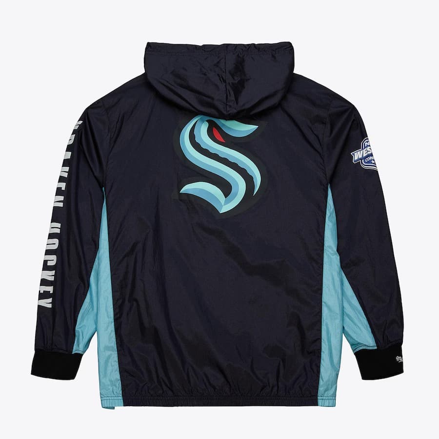 Анорак Mitchell & Ness Deep Sea Blue Seattle Kraken Team OG 2.0 Anorak Quarter-Zip Hoodie Windbreaker Jacket