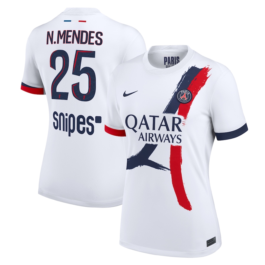 Женское футбольное джерси PSG Nike Away Stadium Shirt 2025-26 - N. Mendes 25