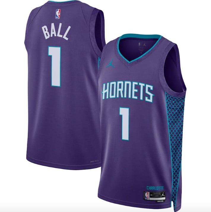 Баскетбольная джерси 2022-23 Charlotte Hornets #1 LaMelo Ball Statement Purple Jersey