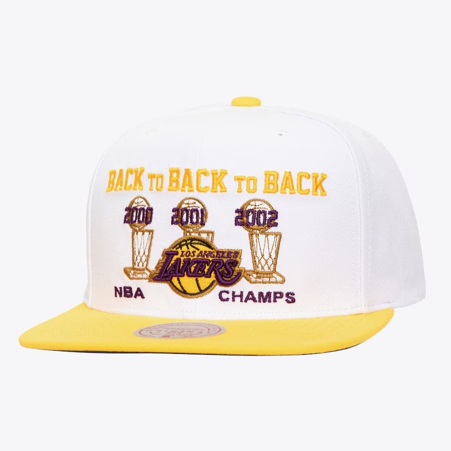 Бейсболка Mitchell & Ness White Los Angeles Lakers Hardwood Classics 2000-02 NBA Finals Champions Flipside Snapback Hat